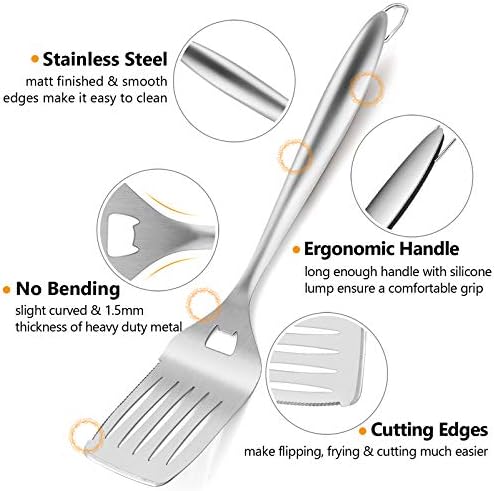 HaSteeL Grilling Utensil Set 18in, Stainless Steel BBQ Accessories Tools with Bag for Outdoor Cooking Camping, Heavy Duty Grill Spatula, Tong, Meat Fork, Basting Brush, Cleaning Brush, Man’s Gift - Image 2
