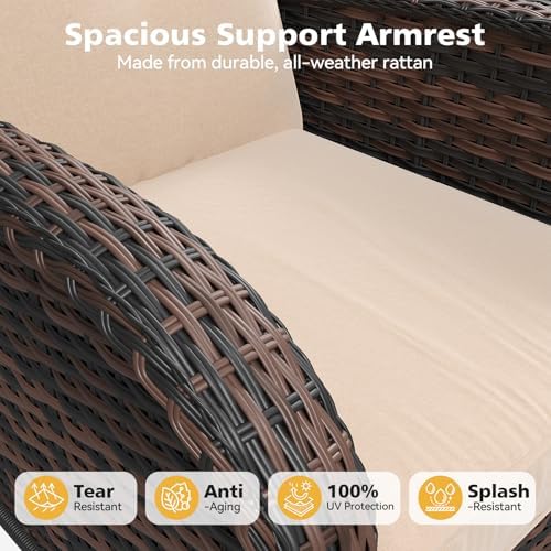 Aoxun 10 Piece Outdoor Patio Furniture Set with Coffee Table, Wicker Rattan Outdoor Furniture with High Back Swivel Rocker Chairs, Outdoor Conversation Set with Thick Cushion & Ottoman, Beige - Image 5
