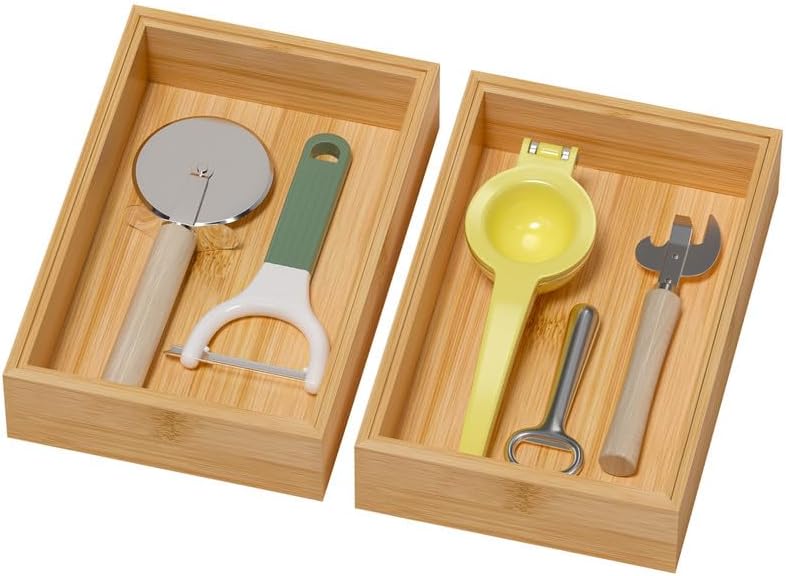 Lixple Bamboo Kitchen Drawer Organizer, 2 Pack, 9" x 6" x 2" by Lixple