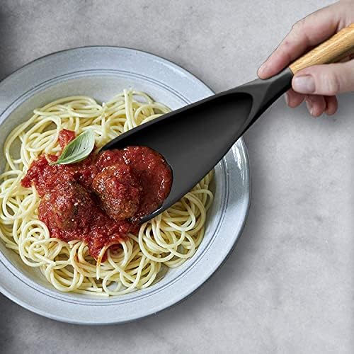 Vovoly Cooking Spoons, Nonstick Silicone Spatula Spoon, 2 pcs, 11", Black - Image 4