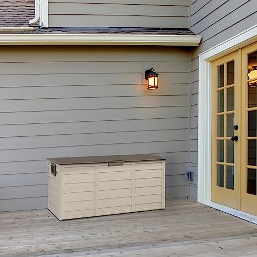 75-Gallon Medium Deck Box - Lightweight Resin Indoor/Outdoor Storage Container and Seat for Patio Cushions and Gardening Tools - Store Items on Garage, Yard,Brown - Image 5