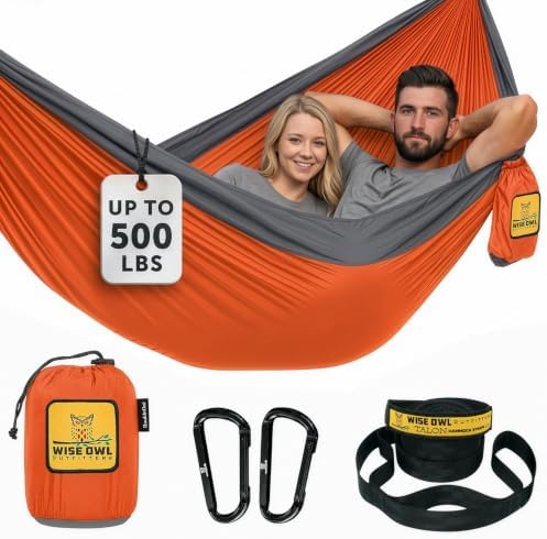 Wise Owl Outfitters Camping Hammock – up to 500lbs Portable Hammock with Tree Straps - Travel, Backpacking, Hiking, Outdoors Camping Gear - Single or Double by WiseOwlOutfitters