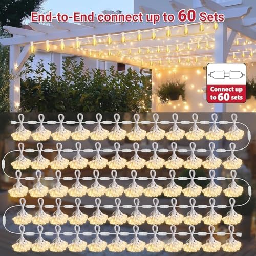 LAMPHOME 2-Pack 26FT Outdoor Patio Lights, 2700K Warm White String Lights，12+1 LED Waterproof Shatterproof Edison Bulbs, Dimmable with Timer for Garden Backyard Yard Hanging Lighting - Image 5
