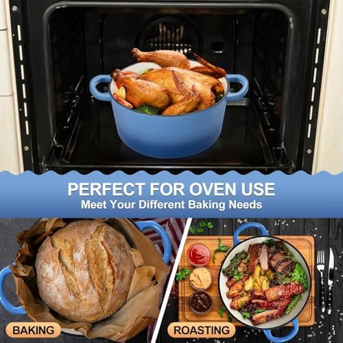 P&P CHEF 6QT Enameled Dutch Oven, Dutch Oven Pot for Bread Baking, Blue - Image 7