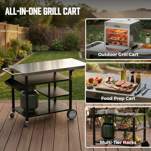 BIG HORN OUTDOORS Grill Cart, Stainless Steel Outdoor Grill Table for Infrared Grill, Pizza Oven Stand Compatible with Big Horn, Ninja, Ooni Pizza Ovens, Outdoor Cooking Table, 48.4"L x 24"W x 35.2"H - Image 3