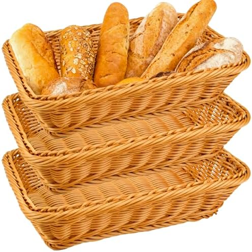 3 Pack Wicker Bread Baskets, 12 Inch Rectangular Serving Trays - Image 4