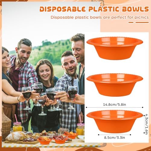 24 Pack 12 oz Disposable Plastic Bowls Dessert, Ice Cream, Salad, Soup Serving Cups for Party, Picnic, Food Snacks (Orange) - Image 2