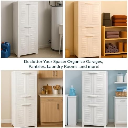 Sunnydaze 57" Garage Storage Cabinet with Doors & Shelves, Speckled White - Image 6