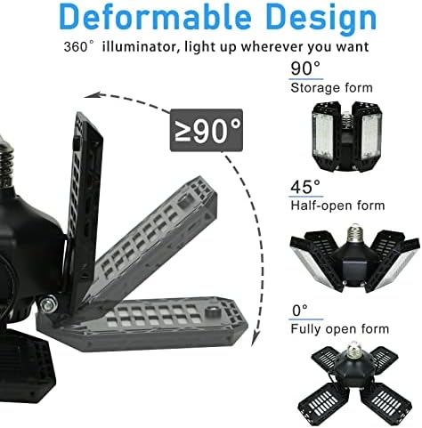 4-Pack LED Garage Light,150W Deformable Garage Ceiling Lights,15000LM, 4 Adjustable Panels, E26/E27 Shop Lights for Basement, Barn, Workshop,High Bay Light - Image 2