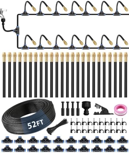 52FT 5/16" Misting Irrigation System for Garden with 20 Adjustable Nozzles by ELDEROAKI