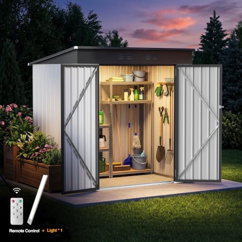 6 x 4 FT Outdoor Storage Shed, Waterproof Metal Garden Tool Shed with Sloped Roof, Magnetic Light, Lockable Door & Air Vents for Backyard Patio Lawn, White - Image 3