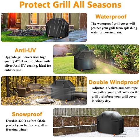 Aoretic Grill Cover, 58 inch BBQ Gas Grill Cover for Outdoor Grill, Charbroil Grill Cover Barbecue Waterproof, Anti-UV for Weber Char-Broil Monument, Dyna-glo Nexgrill Spun Polyester - Image 6