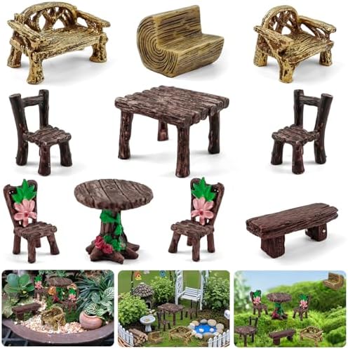 Morofme 10 Pcs Mini Garden Furniture Ornaments Miniature Table and Chairs Resin Bench Chair Kit Garden Furniture Accessories for Cake Topper Micro Landscape DIY Craft Succulent Flower Pot Decorations by Morofme