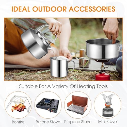 Funnymoom 15 Pcs Camping Cookware Mess Kit Outdoor Cooking Set Stainless Steel with Pot and Pan Kit 2 Set Stainless Steel Cups Plates Forks Knives Spoons for Camping Backpacking Cooking Picnic - Image 4