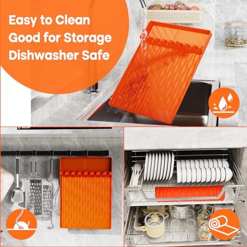 Silicone Grill Tool Mat for Blackstone, Heat Resistant Spatula Mat with Drip Pad, Side Mat for Blackstone Griddle Accessories, Silicone Griddle Mat for Outdoor Kitchen Countertop ,Gifts for Men Orange - Image 3