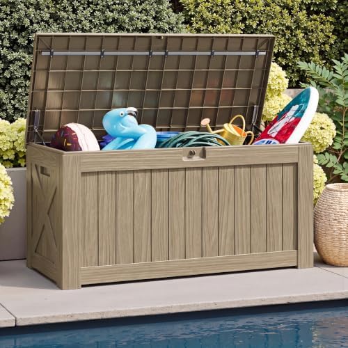 JUMMICO 120 Gallon Resin Deck Box, Large Outdoor Storage Box Waterproof - Image 6