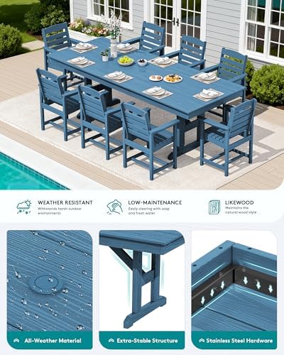 SERWALL Outdoor 84" HDPE Rectangular Dining Table for 6-8,All-Weather,Blue - Image 3