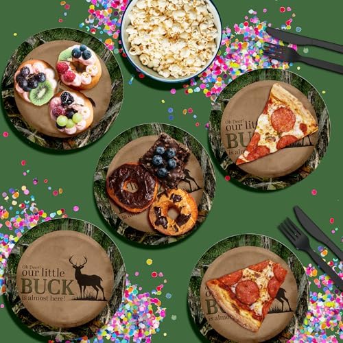 Birthday Galore Buck Hunter Baby Shower - 32 Piece Disposable Party Supplies - Deer Hunting Baby Shower Decorations - Round Party Plates - Large 9" Paper Plates In Bulk - Image 4