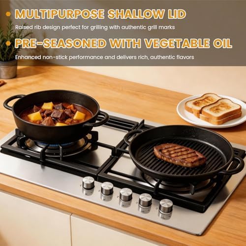 3.5QT Cast Iron Dutch Oven with Skillet Lid, 2-in-1 Cookware Set - Image 7