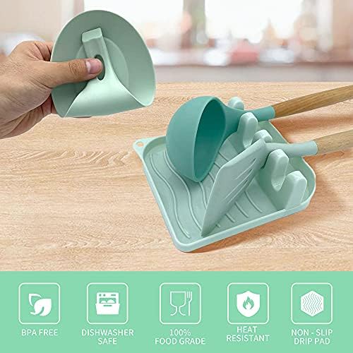 2 Pack Multiple Utensil Spoon Rest with Drip Pad Non-Slip Heat Resistant Kitchen and Grill Spoon Holder for Spatula, Ladle, Tongs, Kitchen Gadgets, and Cooking Accessories (Light Green) - Image 3