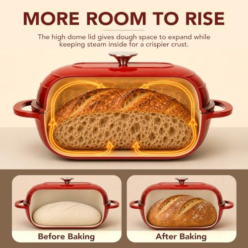 MICHELANGELO Enameled Cast Iron Bread Oven, Oval Sourdough Dutch Oven & Lid - Image 4