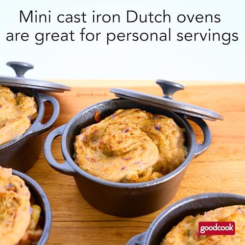 GoodCook Mini Dutch Oven with Lid, Pre-Seasoned Cast Iron Personal-Sized Pot for Stews Soups and Individual Desserts, Oven Safe to 500°F, 0.25-Quart, Black - Image 2