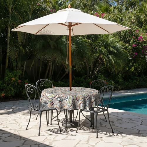 LVTXIII Round Outdoor Tablecloth with Umbrella Hole and Zipper, Water-Repellent 60 Inch Patio Table Cover for Bistro, Garden, Patio & Picnic, Vibrant Paisley - Image 5