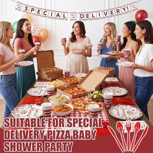 Zubebe 175 Pcs Special Delivery Pizza Baby Shower Tableware Set Serves 25 - Image 5