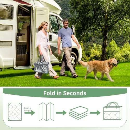 GENIMO Outdoor Rug 6' x 9' Waterproof for Patios Clearance, Reversible Plastic Straw Camping Carpet with Rectangular Storage Bag, Large Area Rugs and Mats for RVs,Garden, Beach, Gray & White - Image 7