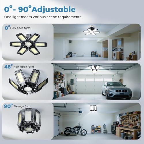 4 Pack Garage Light - 180W 18000 LM 6500K Deformable Garage Lights Ceiling LED with 6+1 Adjustable Panels, Shop Lights E26/E27 Screw Socket for workshops, Parking, Basement, Storage Room - Image 5