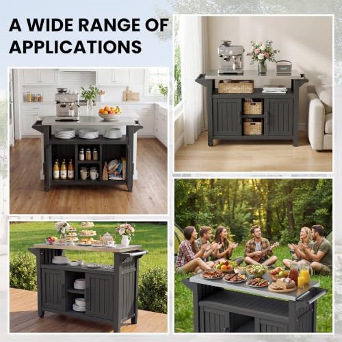 Bifanuo Outdoor Grill Table Grill Cart with Stainless Steel Top & Storage Cabinet for Food Prep and Storage, Portable and Durable with Wheels (Standard Black) - Image 6