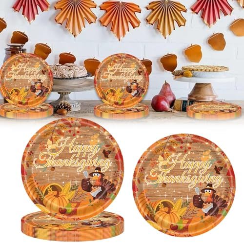 20 Pcs Happy Thanksgiving Party Disposable Paper Plates Fall Themed 9 Inch Round Dinner Plates for Autumn Party Decorations (Turkey Pumpkin) by Ncozwo