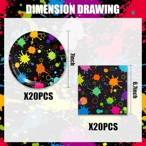 40pcs Neon Party Supplies Paper Plate and Napkins Neon Glow Birthday Colorful Graffiti Party Decoration for Glow Kids Baby Shower Birthday Decorations - Image 2