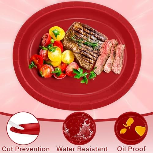 50 Count Red Paper Plates 12.2" x 10.2" Heavy-duty Oval Red Dinner Plates - Image 3