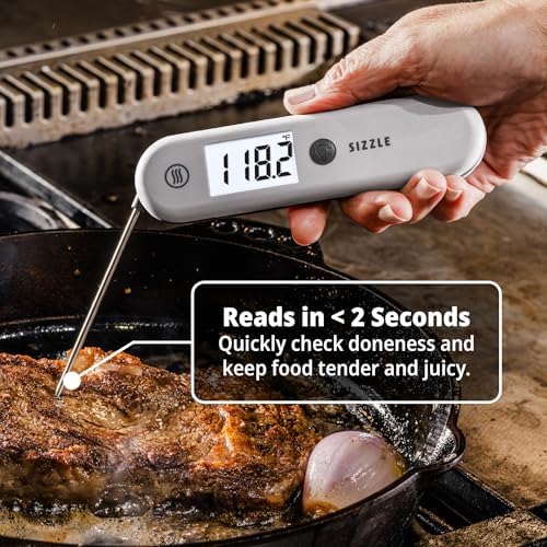 ThermoWorks Sizzle Digital Meat Thermometer – Instant Read in 2 Seconds, Waterproof, Folding Probe with Magnetic Back, Auto-Rotating Backlit Display, for Cooking Food, Grill & BBQ - Dove Grey - Image 2