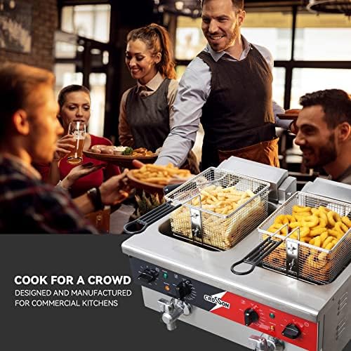 CROSSON 12L Dual Tank Countertop Electric Deep Fryer with Drain,Solid Basket and Lid for Restaurant and Home Use 120V,3600W Stainless Steel Commercial Deep Fryer (EF-6V-2) - Image 5