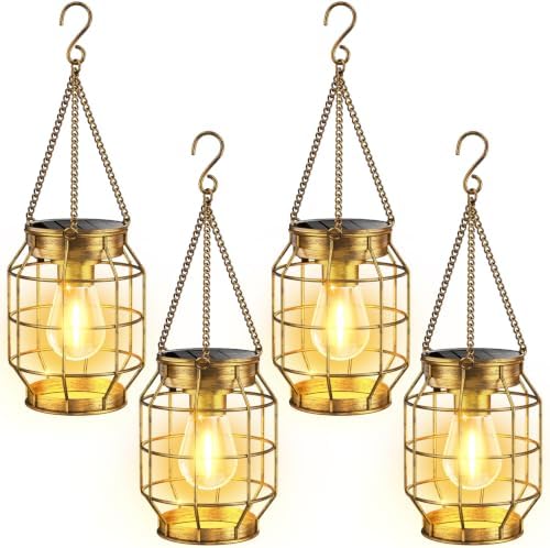 KOOPER Solar Lanterns Outdoor Waterproof, Metal Hanging Solar Lights 4 Pack by KOOPER