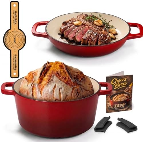 Brixby 5 QT Sourdough Dutch Oven, Enameled Cast Iron with Skillet Lid - Image 3