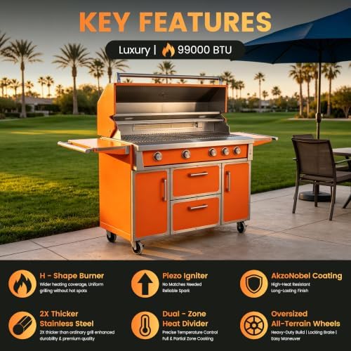 49" Stainless Steel Propane Gas Grill, 4 Burners & Infrared Burner, Orange - Image 4