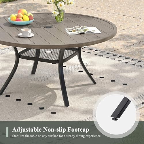 47.2" Patio Dining Table for 6, Round Outdoor Metal Dining Table with Umbrella Hole for Lawn Garden Backyard, Grey - Image 6