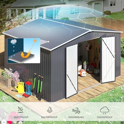 Polar Aurora 10x12 Outdoor Storage Metal Shed with Updated Frame Structure - Image 6