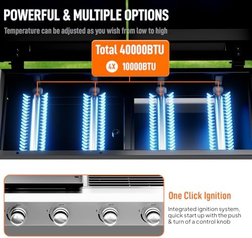 Bonnlo 4 Burners Gas Flat Top Grill and Griddle Combo with Lid, Powerful 40,000 BTU Grills with Integrated Ignition & Heat-resistant coating, Camping Grill with Simple Control Knob for Outdoor BBQ Use - Image 2