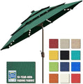 EliteShade USA 10-Year-Non-Fading 9ft 3-Tier Market Patio Umbrella, Commercial Table Umbrella with 80 Solar LED Lights, Crank Open, Windproof & UPF 50+ UV Protection for Garden, Deck, Pool, Backyard, Forest Green by EliteShade