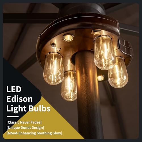 Patio Umbrella Light with Remote Control, Rechargeable Cordless LED Edison Bulbs Pole Light with 10 Brightness Levels for Garden, Patio, Backyard, Camping or BBQ - Brown (1 Pack) - Image 6