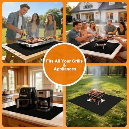 LETITIN 48x30 Under Grill Protector for Blackstone Ninja Tabletop Griddle, Double‑Sided Fireproof Oil Waterproof for Deck Patio Grass, Small BBQ Fire Pit Outdoor Grilling - Image 2