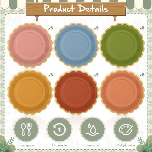 48 Pcs Bright Wildflower Color Paper Plates 9 Inch Scalloped - Image 3