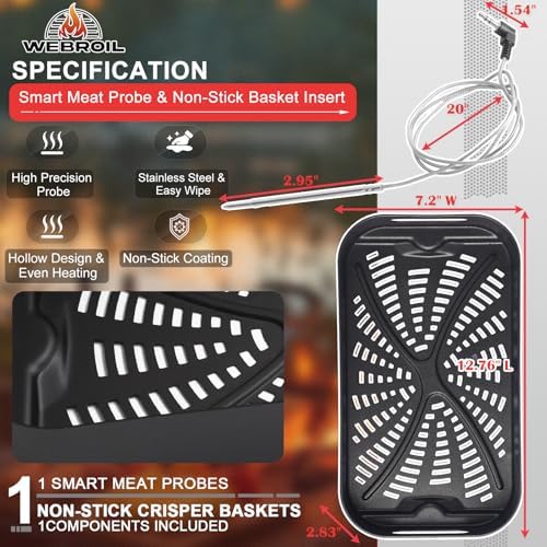 Nonstick Crisper Basket & Meat Probe for Ninja FG551/FG550 Foodi XL Grill - Image 2