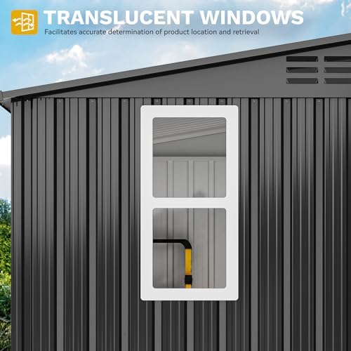 DWVO 8.5x3.5ft Large Tool Storage Shed with Window, Lockable Doors, and Sloped Roof, Oversized Steel Outdoor Storage Shed for Garden, Patio, Garage, Backyard, Lawn - Dark Gray - Image 6