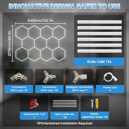 Hexagon Garage Lights Hexagon LED Lights 35880LM 6500K 299W Super Bright Honeycomb Lights Ceiling for Garage, Warehouse, Car Detailing Shop, Exhibition Hall, Gym (11 Pack) - Image 6