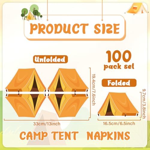 100 Pcs Camping Napkins Happy Camper Party Decorations Tent Camping Napkins Disposable Tent Theme Birthday Party Supplies Decor for Kids Boys Girls Labor Day Outdoor Adventure Baby Shower - Image 2